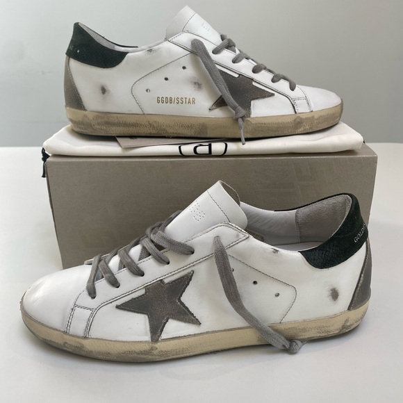 Golden Goose Superstar Sneaker White Leather/Green Suede/Gray sz 41 New in Box - Picture 3 of 13